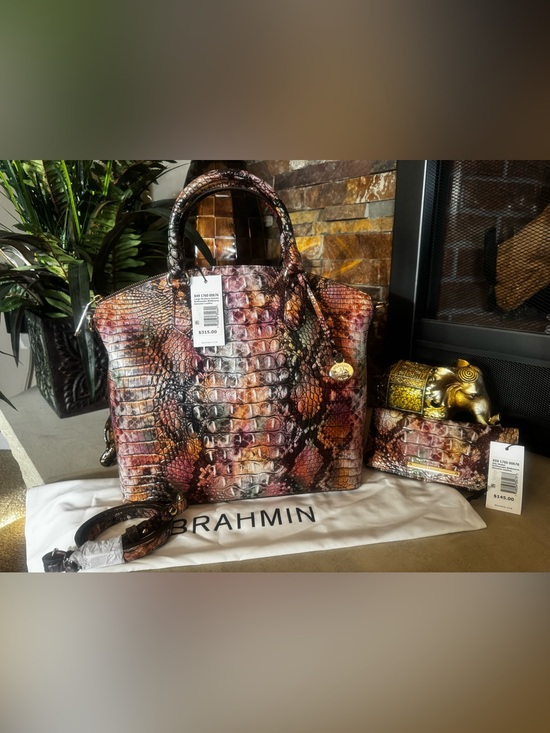 Brahmin Handbags - Brahmin Multicolor Embossed Leather Satchel with matching wallet. Snake print.